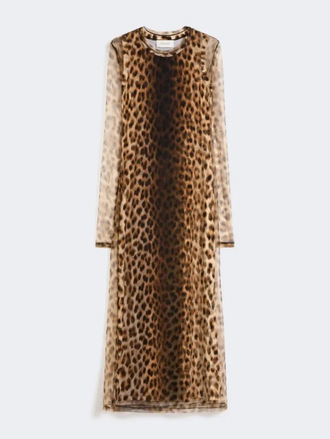 Fitted tulle jersey dress, beige shaded Fitted tulle jersey dress, beige shaded