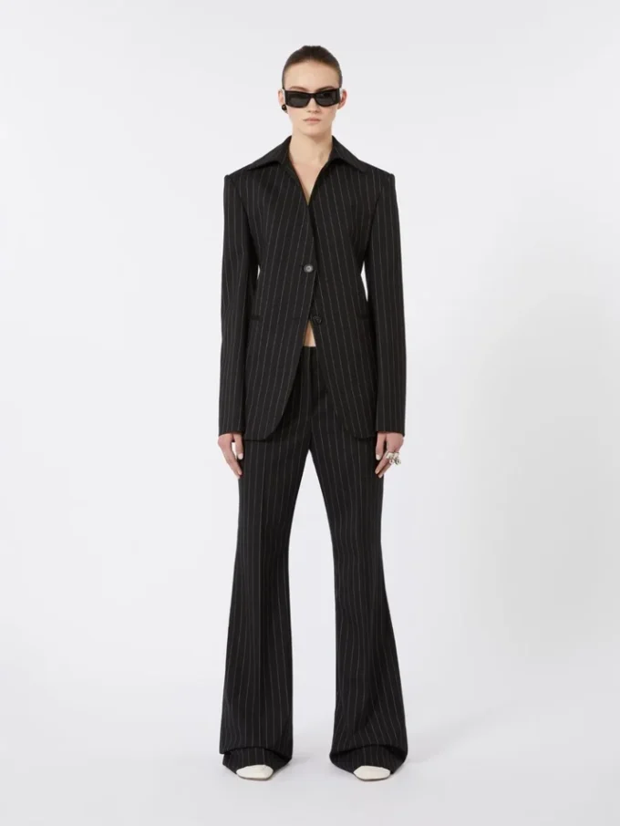 Flared pinstripe wool trousers, black Flared pinstripe wool trousers, black