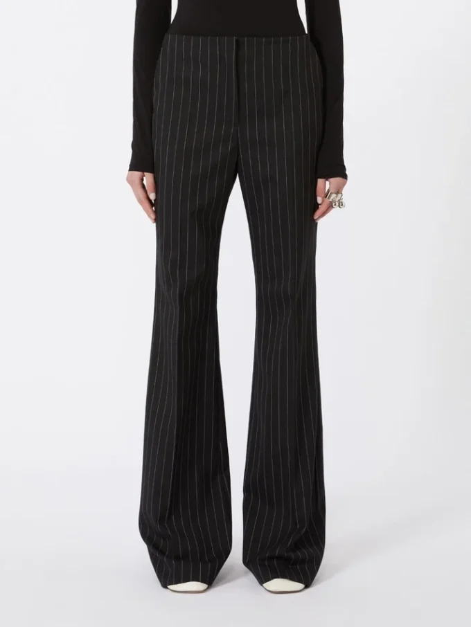 Flared pinstripe wool trousers, black Flared pinstripe wool trousers, black