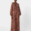 Flared printed silk dress, bordeaux Flared printed silk dress, bordeaux