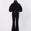 Flared stretch viscose trousers, black