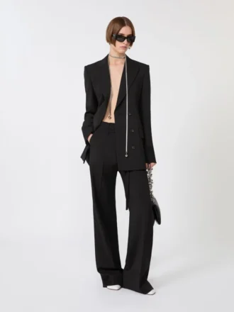 Flared stretch woollen cloth trousers, black