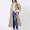 Flowing cotton and nylon trench coat, hazelnut brown
