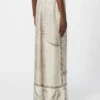 Fluid printed silk trousers, ivory