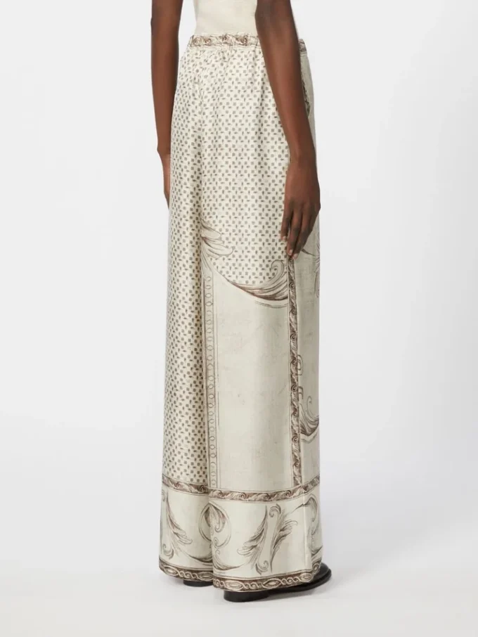 Fluid printed silk trousers, ivory