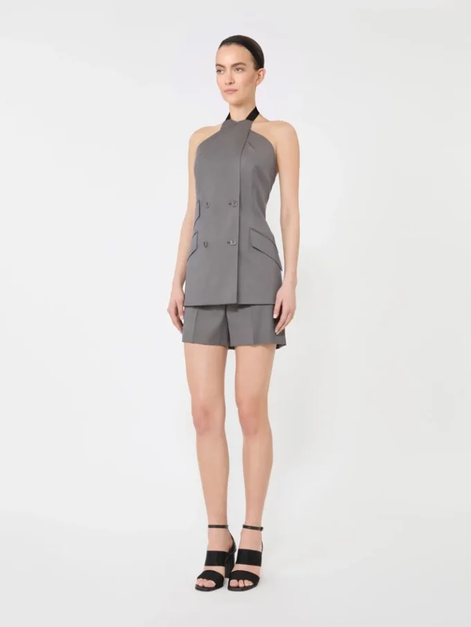 Gabardine wool sleeveless jacket, medium grey Gabardine wool sleeveless jacket, medium grey