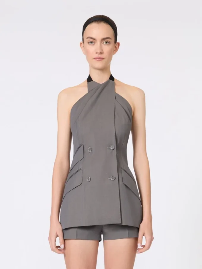 Gabardine wool sleeveless jacket, medium grey Gabardine wool sleeveless jacket, medium grey