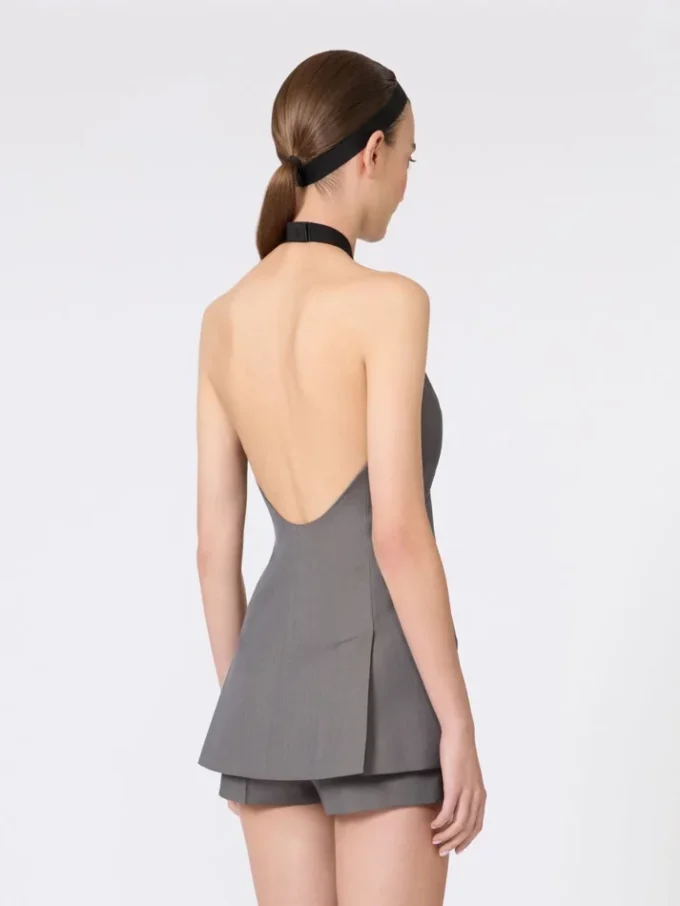 Gabardine wool sleeveless jacket, medium grey Gabardine wool sleeveless jacket, medium grey
