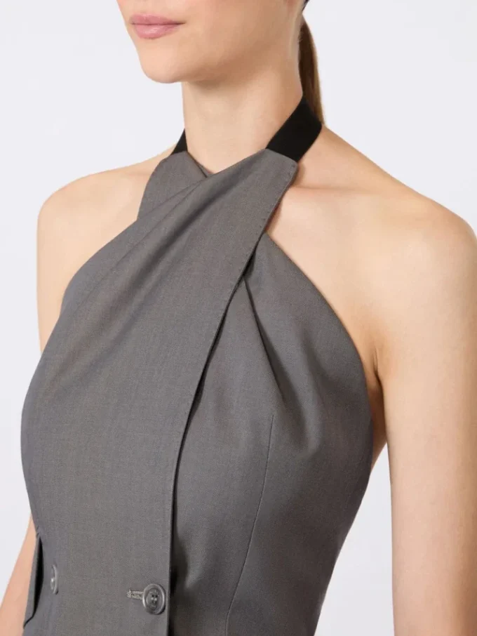 Gabardine wool sleeveless jacket, medium grey Gabardine wool sleeveless jacket, medium grey