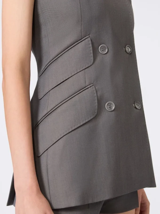 Gabardine wool sleeveless jacket, medium grey Gabardine wool sleeveless jacket, medium grey