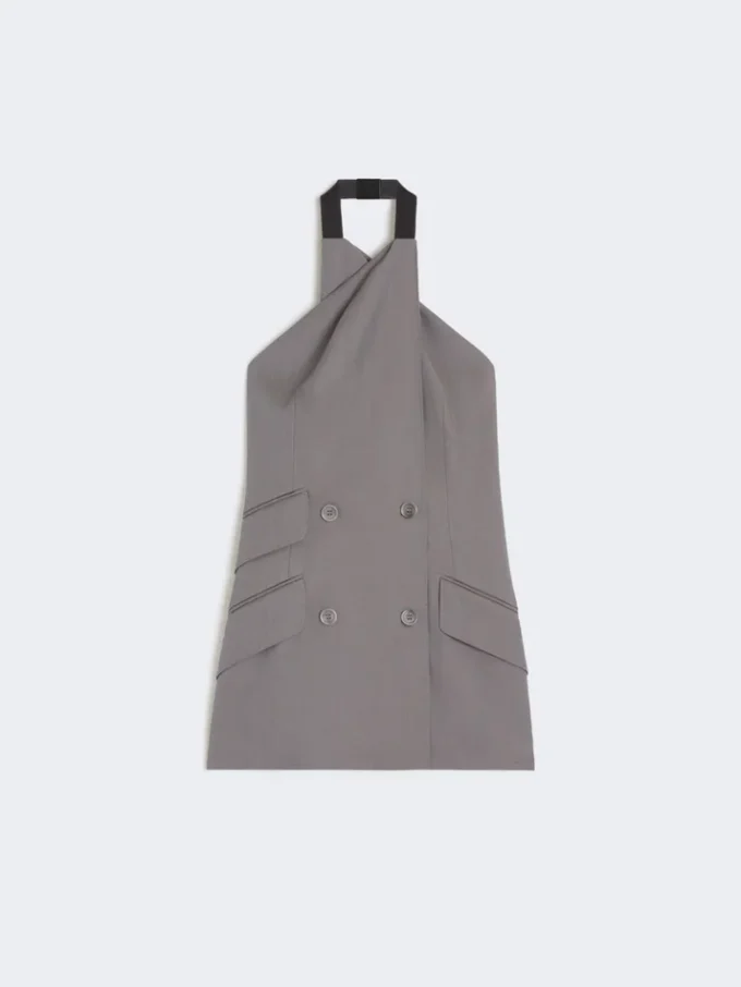 Gabardine wool sleeveless jacket, medium grey Gabardine wool sleeveless jacket, medium grey