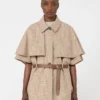Glen plaid cotton cloak, tobacco