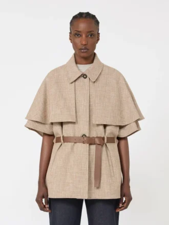 Glen plaid cotton cloak, tobacco