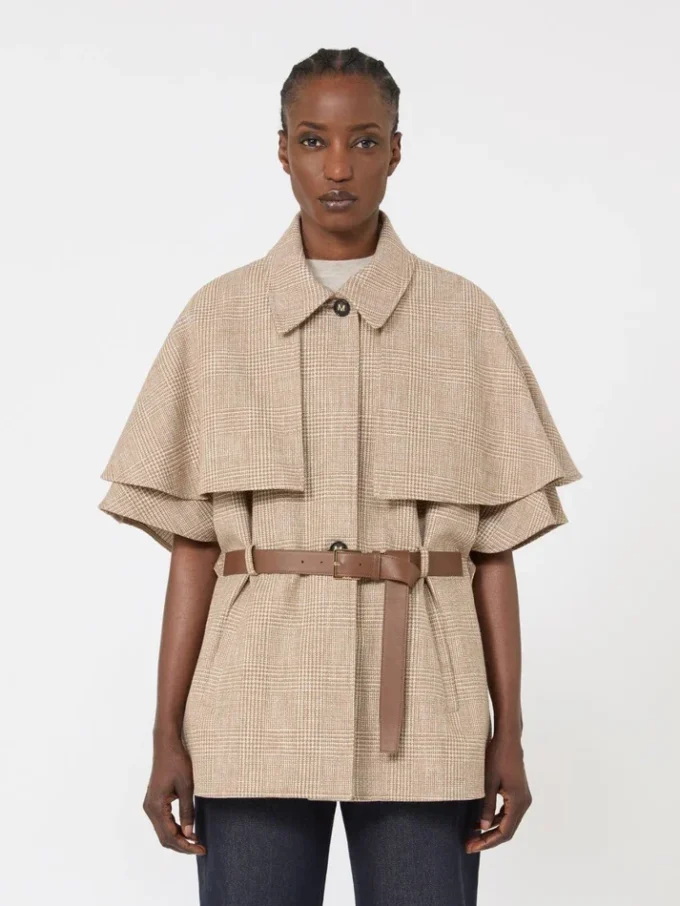 Glen plaid cotton cloak, tobacco