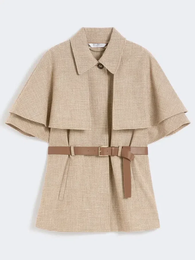 Glen plaid cotton cloak, tobacco