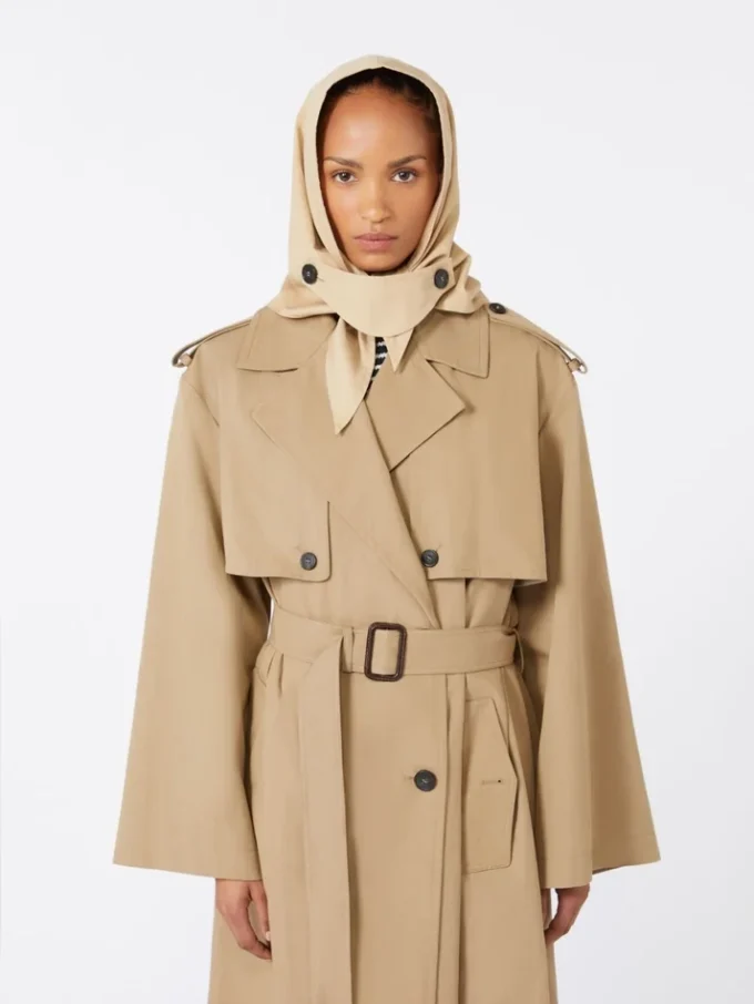 Hat-foulard in water-repellent gabardine, beige Hat-foulard in water-repellent gabardine, beige
