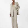 Herringbone linen twill trousers, beige