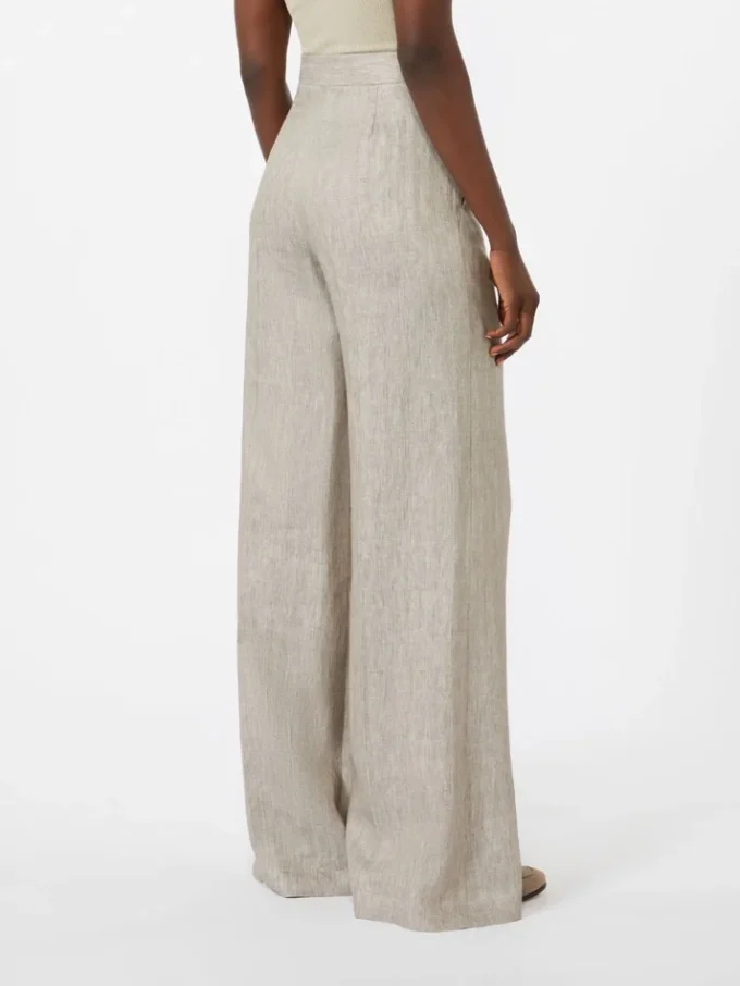 Herringbone linen twill trousers, beige
