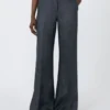 Herringbone linen twill trousers, medium grey