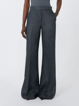 Herringbone linen twill trousers, medium grey