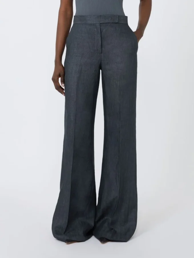 Herringbone linen twill trousers, medium grey