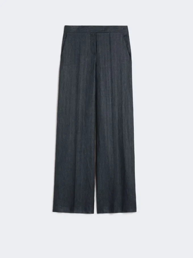 Herringbone linen twill trousers, medium grey