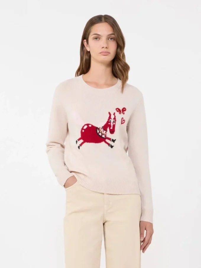 Inlay-detail cashmere sweater, sand Inlay-detail cashmere sweater, sand