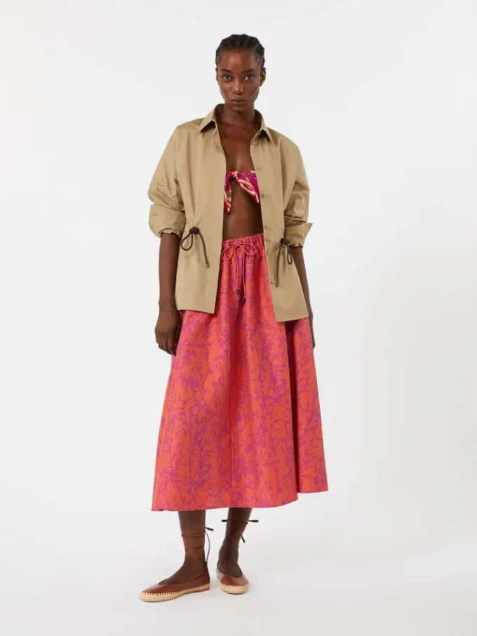 Jacquard cotton and silk midi skirt, coral Jacquard cotton and silk midi skirt, coral