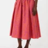 Jacquard cotton and silk midi skirt, coral Jacquard cotton and silk midi skirt, coral