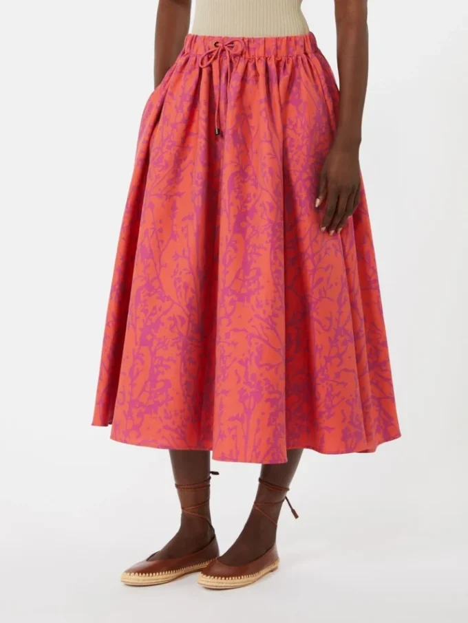 Jacquard cotton and silk midi skirt, coral Jacquard cotton and silk midi skirt, coral