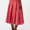 Jacquard cotton and silk midi skirt, coral Jacquard cotton and silk midi skirt, coral