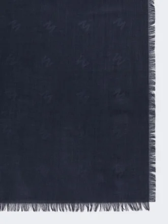 Jacquard-knit wool and silk shawl, midnightblue