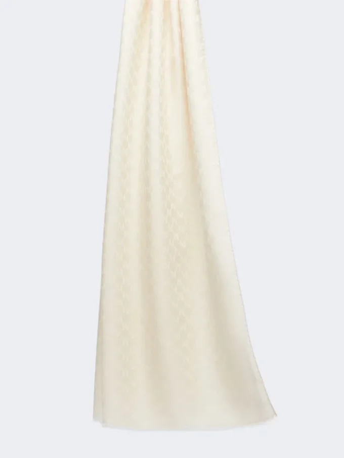 Jacquard wool, cotton and silk stole, ivory Jacquard wool, cotton and silk stole, ivory