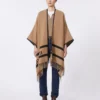 Jacquard wool poncho, camel Jacquard wool poncho, camel