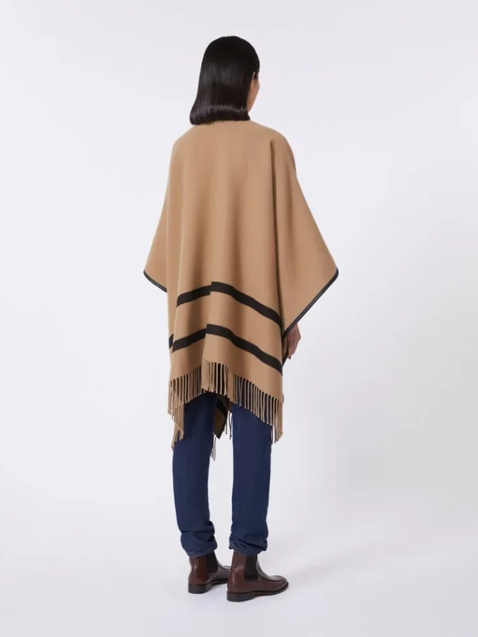 Jacquard wool poncho, camel Jacquard wool poncho, camel