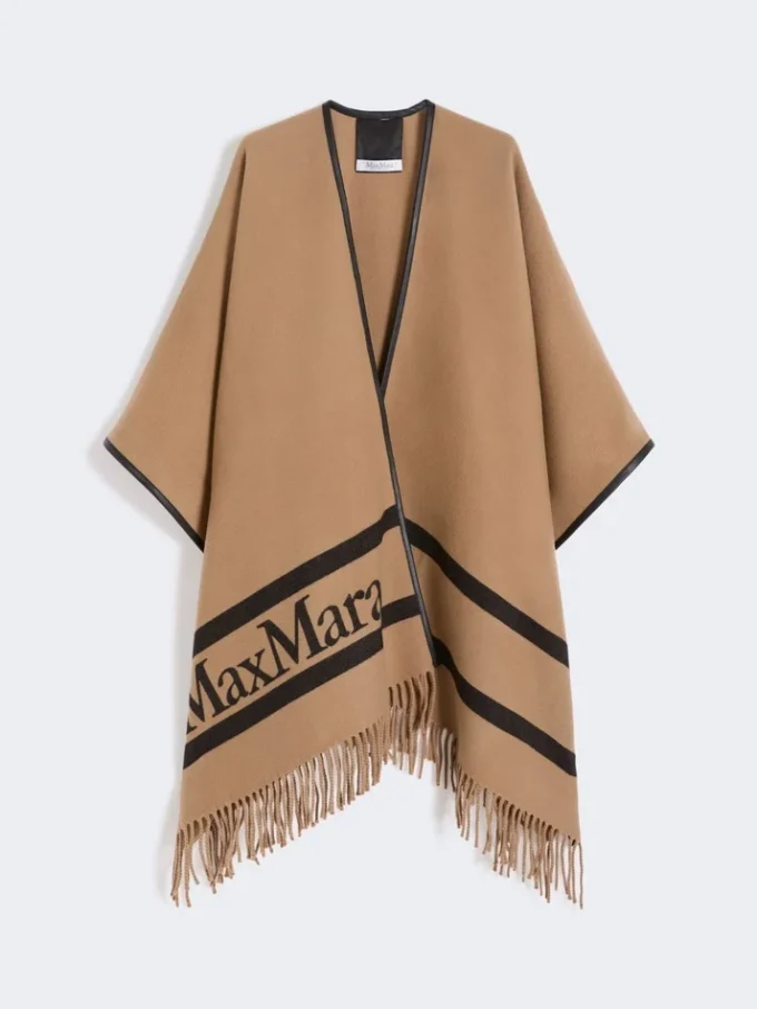 Jacquard wool poncho, camel Jacquard wool poncho, camel