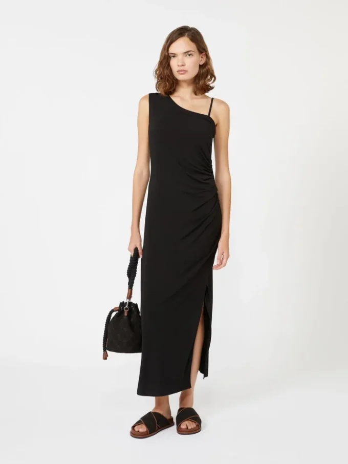 Jersey one-shoulder dress, black Jersey one-shoulder dress, black