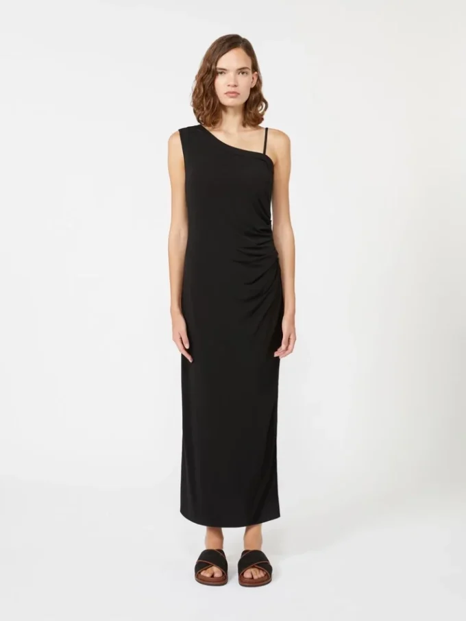 Jersey one-shoulder dress, black Jersey one-shoulder dress, black