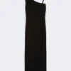 Jersey one-shoulder dress, black Jersey one-shoulder dress, black