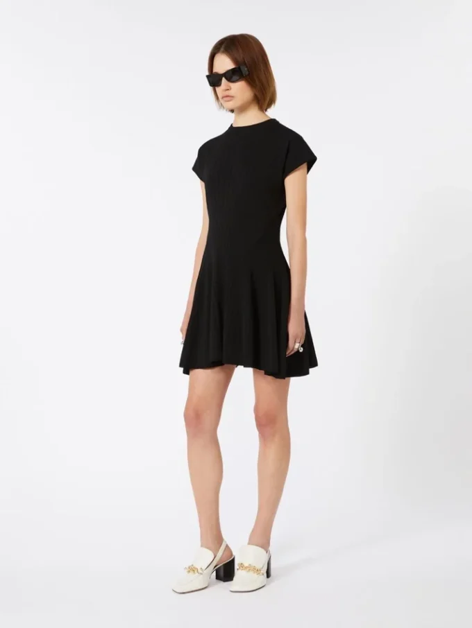 Knit dress, fitted at the waist, black Knit dress, fitted at the waist, black