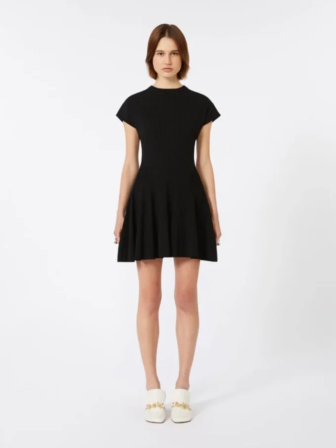 Knit dress, fitted at the waist, black Knit dress, fitted at the waist, black