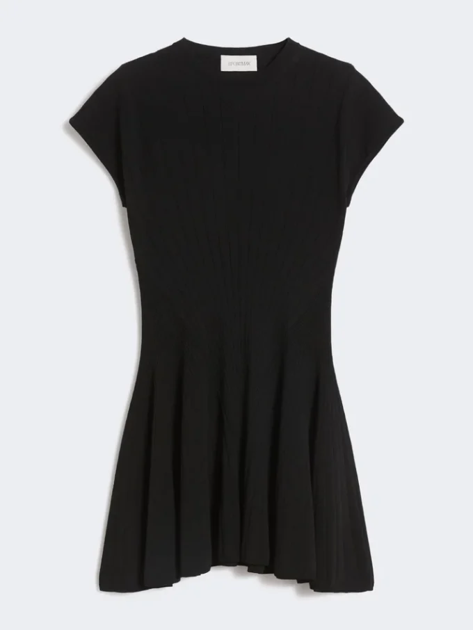 Knit dress, fitted at the waist, black Knit dress, fitted at the waist, black