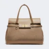 Large cashmere and leather handbag, brown
