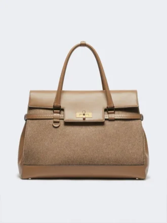 Large cashmere and leather handbag, brown
