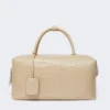 Large, crocodile-print leather boston bag, ice