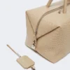 Large, crocodile-print leather boston bag, ice