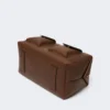 Large leather boston bag with pockets, brown