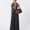 Large leather boston bag with pockets, brown
