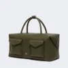 Large leather boston bag with pockets, dark brown