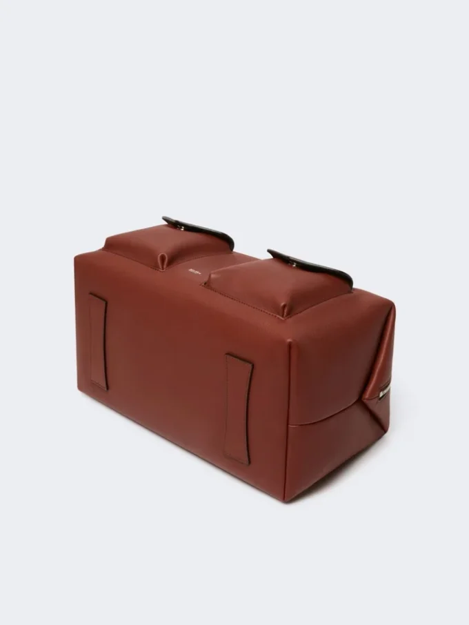 Large leather boston bag with pockets, rust